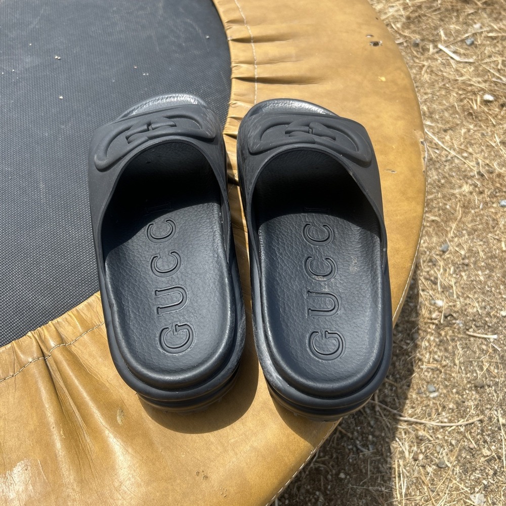 Gucci Rubber Slides Black Double G Logo Sandals Women's Size 38 (8) - Picture 4 of 8